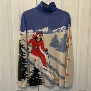 ⛷️ Neve Women’s Silk Wool Base Layer 1/4 Zip Ski Top Alpine Print ⛷️ Sz L